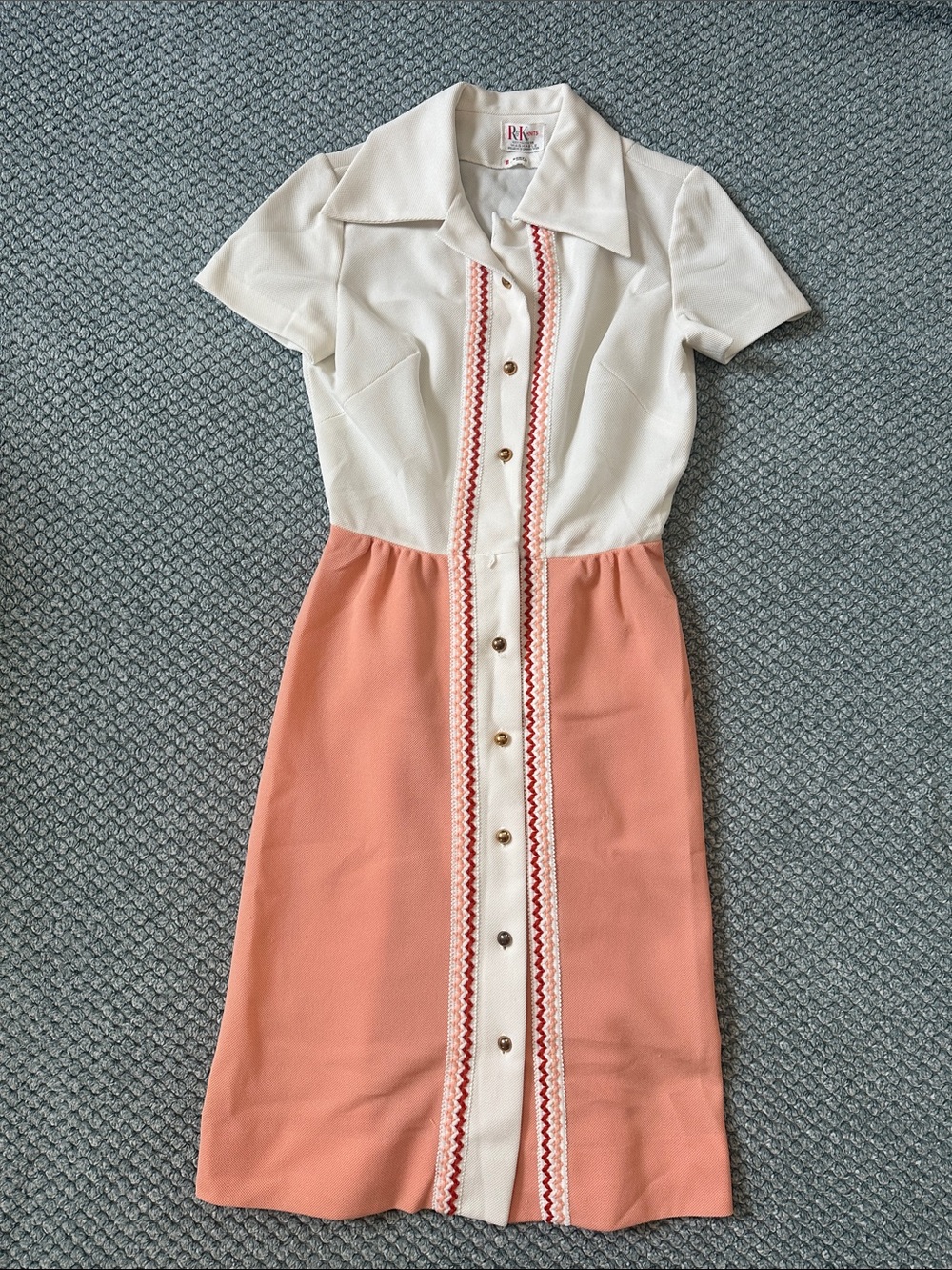 Vintage White & Peach Button-Front Dress